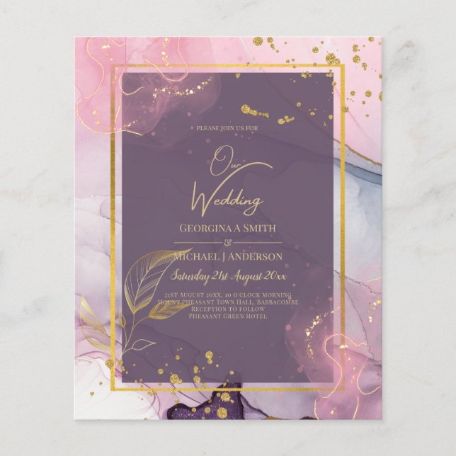 LeahG® Lavender INK Mauve Purple Gold Wedding Flyer (Front)