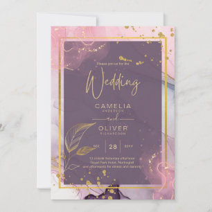 LeahG® Lavender INK Mauve Purple Gold Wedding Invitation