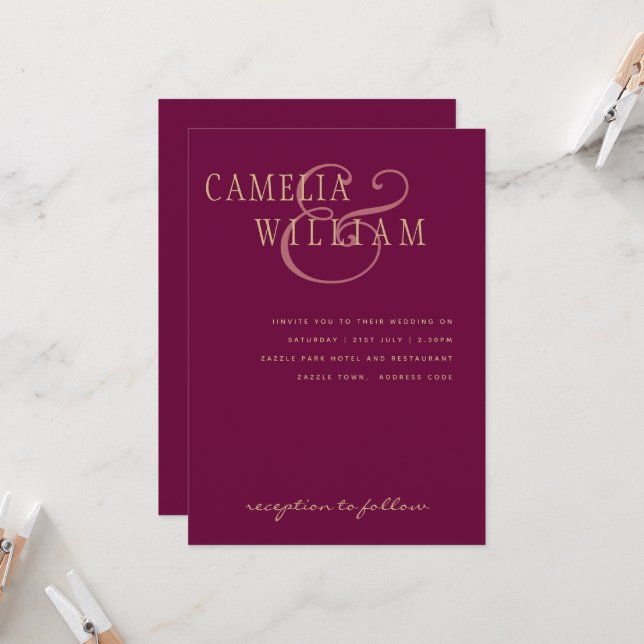 LeahG Magenta Berry Pink Wedding Invite (Front/Back In Situ)