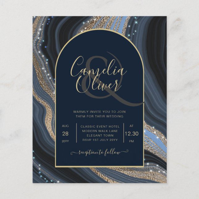 LeahG Navy Blue Gold Agate STARRY NIGHT Wedding  (Front)
