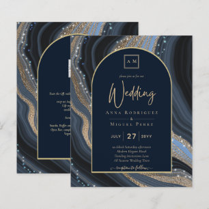 LeahG Navy Blue Gold Agate STARRY NIGHT Wedding