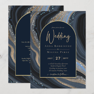 LeahG Navy Blue Gold Agate STARRY NIGHT Wedding  Invitation