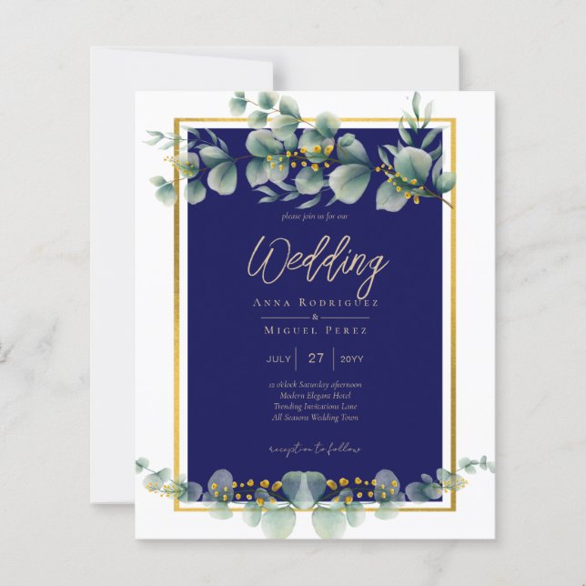 LeahG NAVY BLUE GOLD Greenery Eucalyptus Wedding (Front)