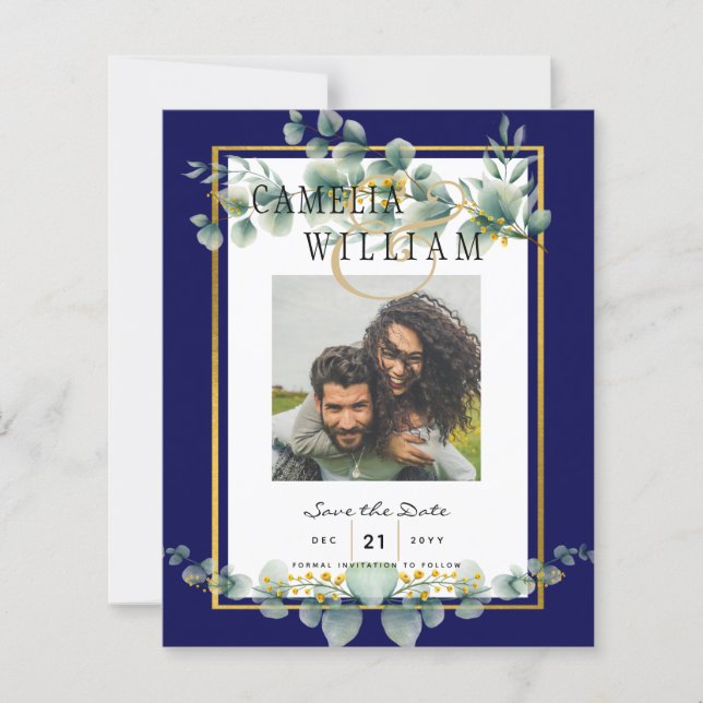 LeahG NAVY BLUE GOLD Greenery Eucalyptus Wedding (Front)