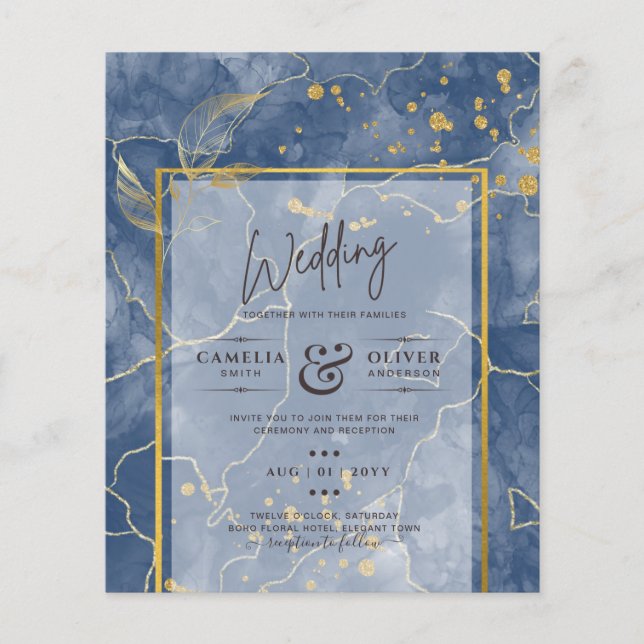 LeahG Navy Blue Gold INK Abstract Wedding INVITE Flyer (Front)