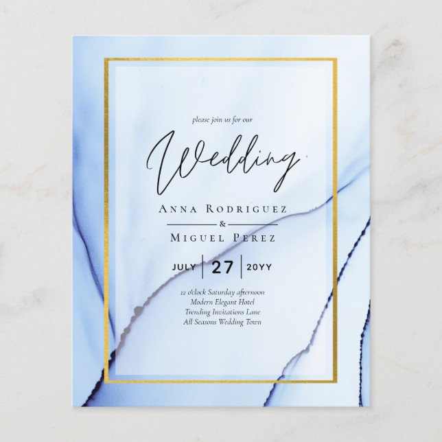 LeahG Navy Blue Gold INK Abstract Wedding INVITE Flyer (Front)