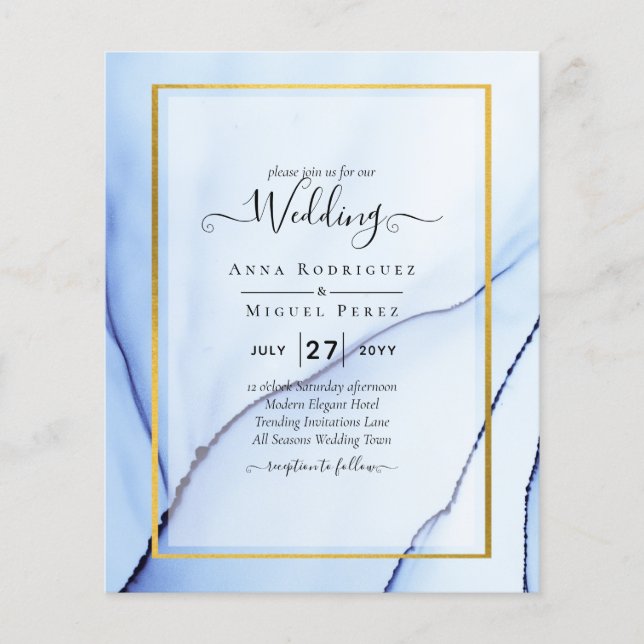 LeahG Navy Blue Gold INK Abstract Wedding INVITE Flyer (Front)