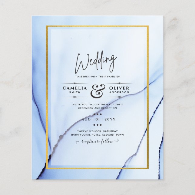 LeahG Navy Blue Gold INK Abstract Wedding INVITE Flyer (Front)