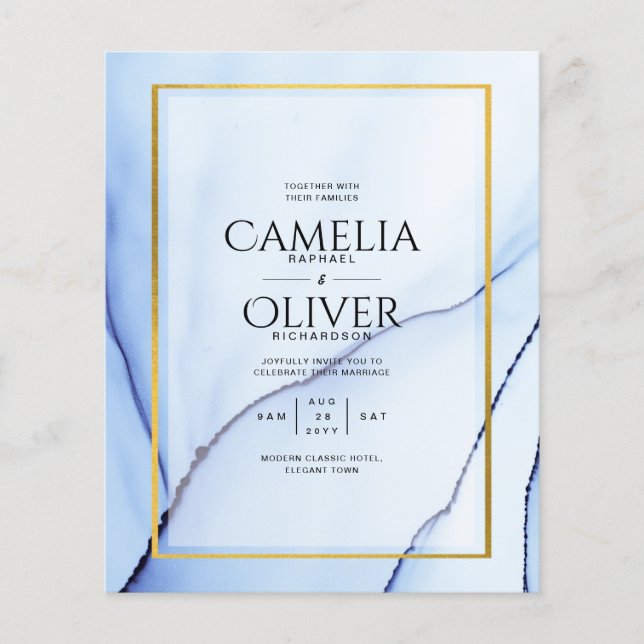 LeahG Navy Blue Gold INK Abstract Wedding INVITE Flyer (Front)