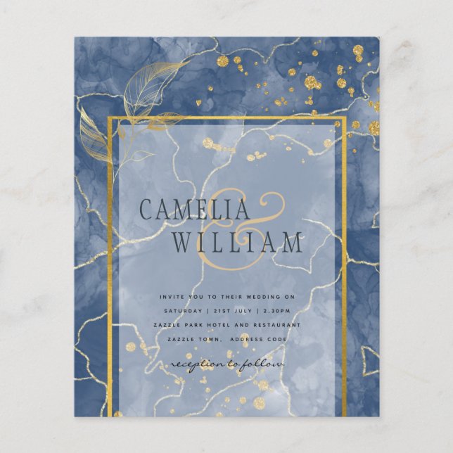 LeahG Navy Blue Gold INK Abstract Wedding INVITE Flyer (Front)