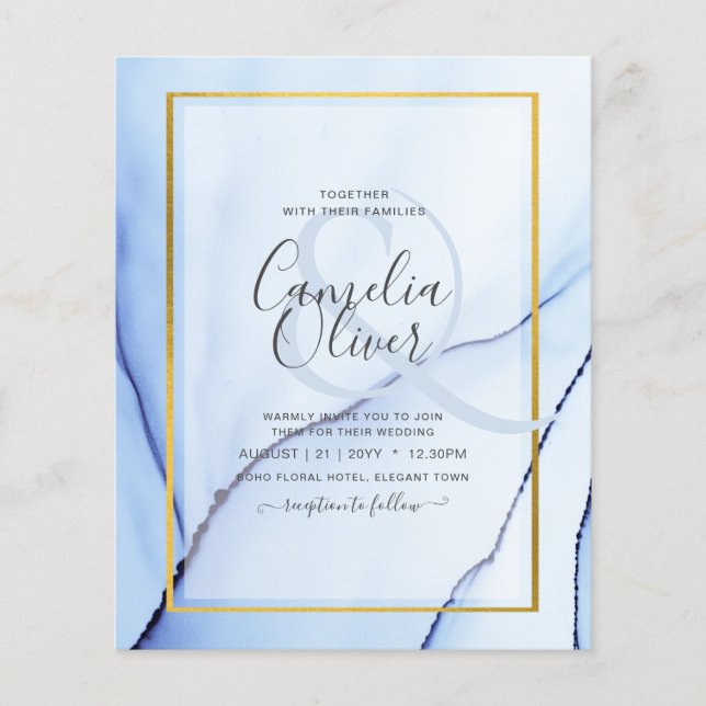 LeahG Navy Blue Gold INK Abstract Wedding INVITE Flyer (Front)