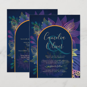 LeahG Navy Purple Gold JEWEL TONES Wedding INVITE