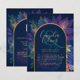 LeahG Navy Purple Gold JEWEL TONES Wedding INVITE