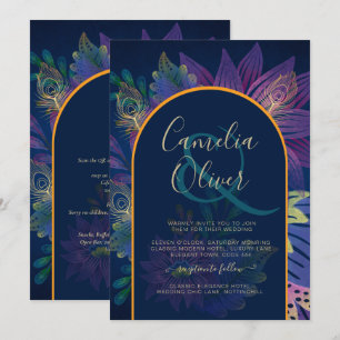 LeahG Navy Purple Gold JEWEL TONES Wedding INVITE