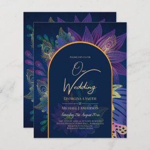 LeahG Navy Purple Gold JEWEL TONES Wedding INVITE