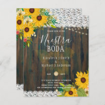 LeahG Nuestra Boda Sunflowers Lace Lights Invite