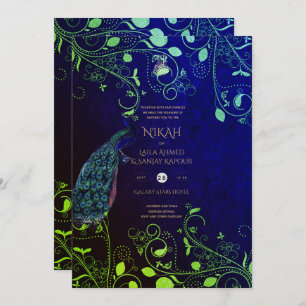 LeahG Peacock Blue Islamic Muslim Wedding Invites