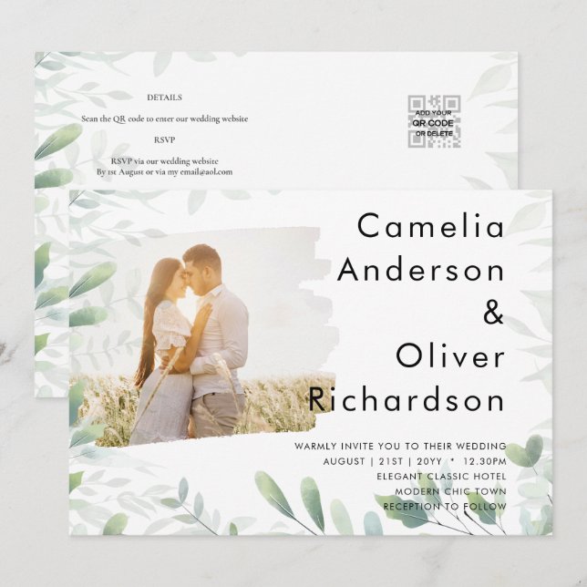LeahG Photo Overlay GREENERY Wedding Invite (Front/Back)