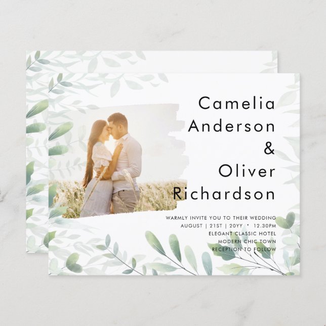 LeahG Photo Overlay GREENERY Wedding Invite (Front/Back)