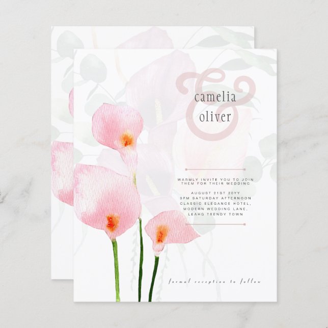 LeahG Pink Calla Lily Floral Wedding Invite (Front/Back)