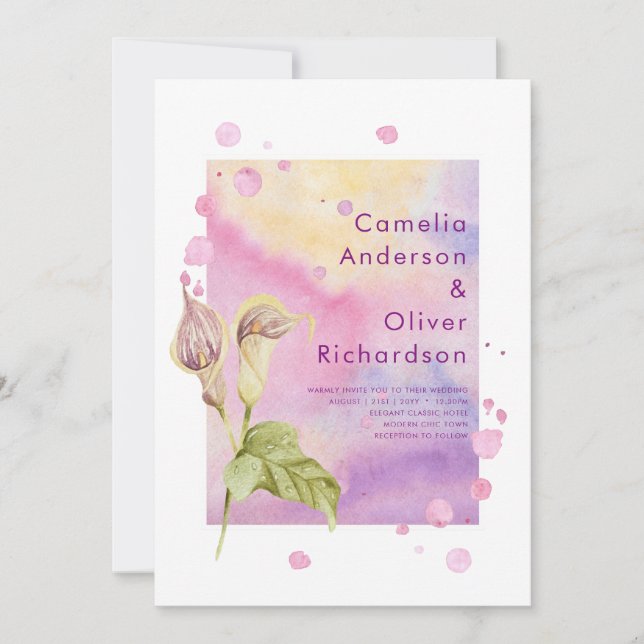 LeahG Pink Calla Lily Floral Wedding Invite (Front)