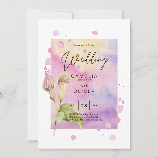 LeahG Pink Calla Lily Floral Wedding Invite allin1 (Front)