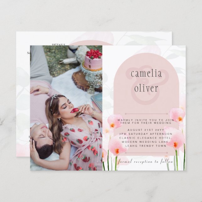 LeahG Pink Calla Lily PHOTO Overlay Wedding Invite (Front/Back)
