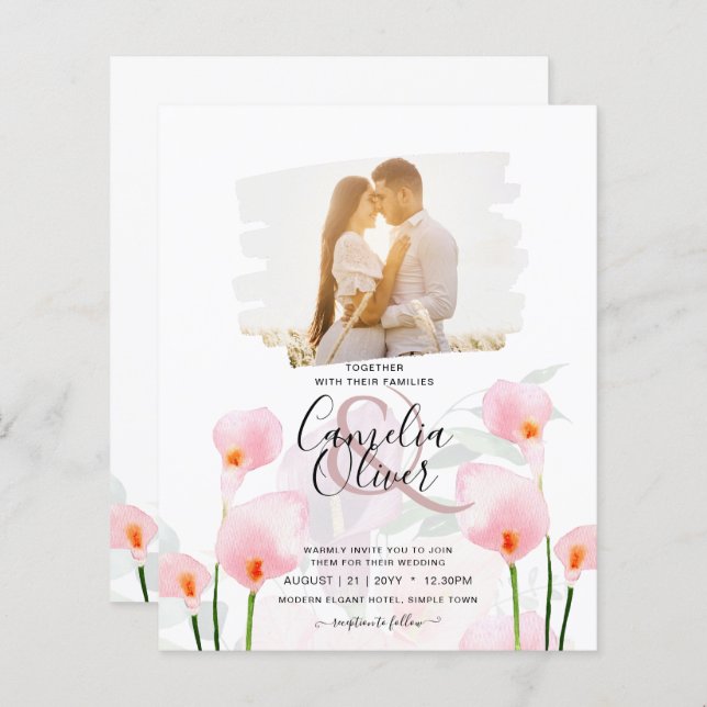 LeahG Pink Calla Lily PHOTO Overlay Wedding Invite (Front/Back)
