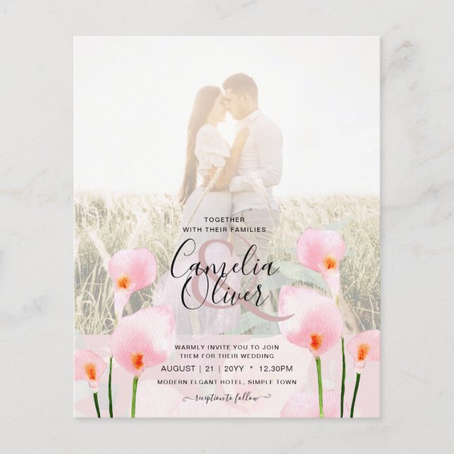 LeahG Pink Calla Lily PHOTO Overlay Wedding Invite Flyer (Front)