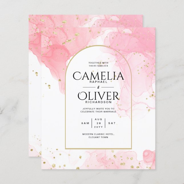 LeahG PINK GOLD INK Abstract Wedding INVITE (Front/Back)