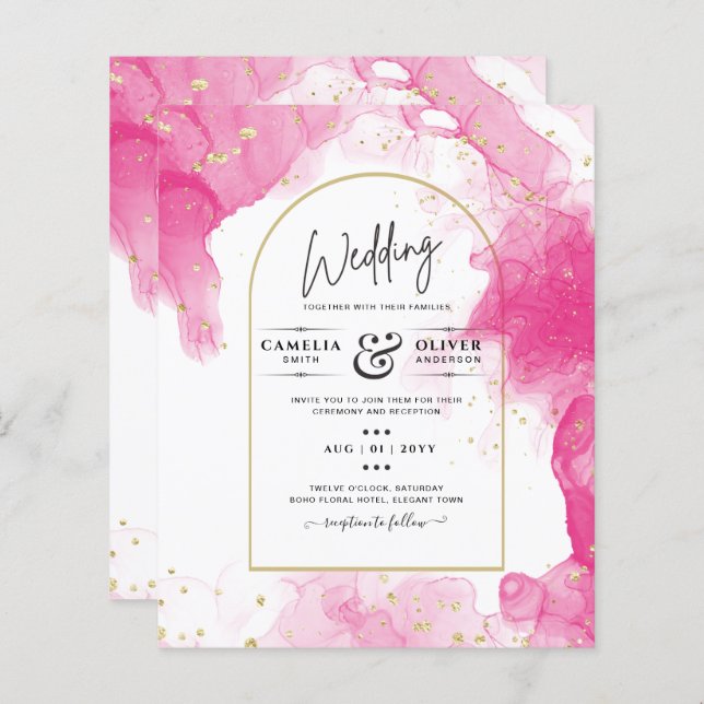 LeahG PINK GOLD INK Abstract Wedding INVITE (Front/Back)