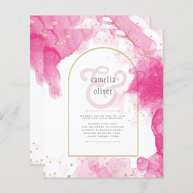 LeahG PINK GOLD INK Abstract Wedding INVITE (Front/Back)