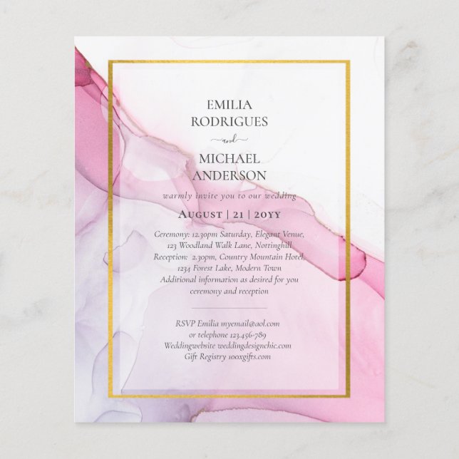 LeahG PINK Purple Ink Abstract Wedding INVITE Flyer (Back)