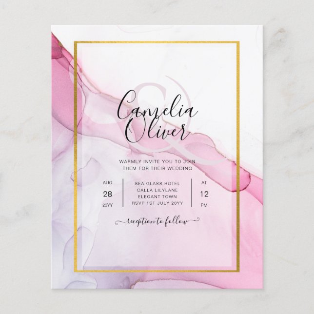 LeahG PINK Purple Ink Abstract Wedding INVITE Flyer (Front)