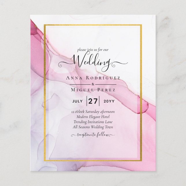 LeahG PINK Purple Ink Abstract Wedding INVITE Flyer (Front)