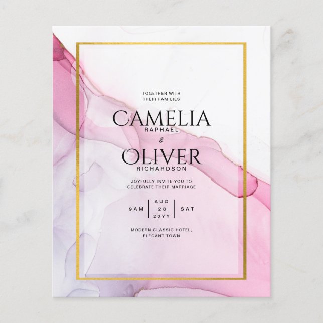 LeahG PINK Purple Ink Abstract Wedding INVITE Flyer (Front)