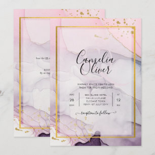 LeahG Pink Purple Lavender Gold INK Wedding INVITE