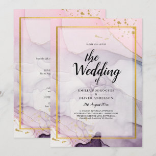 LeahG Pink Purple Lavender Gold INK Wedding INVITE