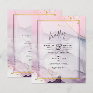 LeahG Pink Purple Lavender Gold INK Wedding INVITE