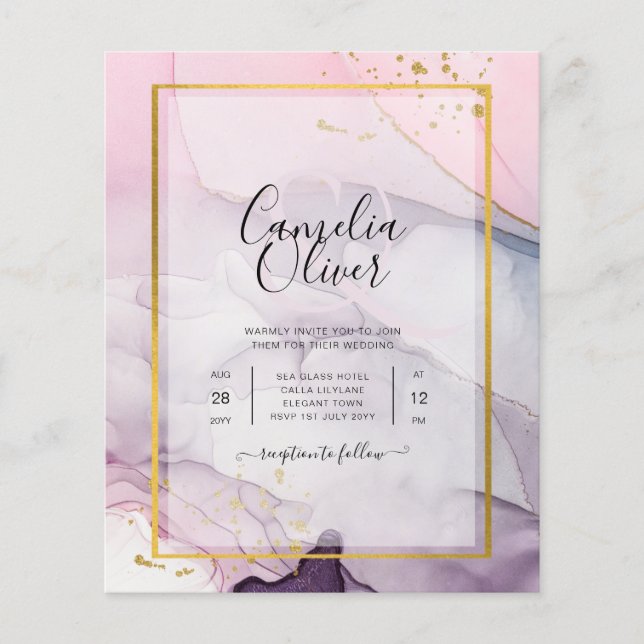 LeahG Pink Purple Lavender Gold INK Wedding INVITE Flyer (Front)