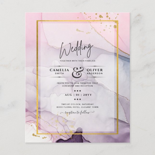 LeahG Pink Purple Lavender Gold INK Wedding INVITE Flyer (Front)