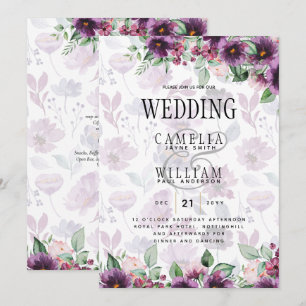 LeahG Plum Purple Berry Floral Wedding Fall Winter Invitation