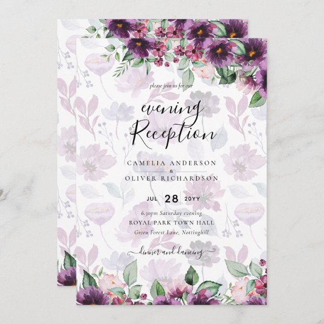 LeahG Plum Purple Berry Floral Wedding Fall Winter Invitation (Front/Back)