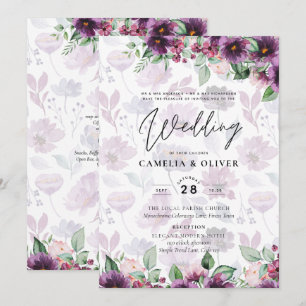 LeahG Plum Purple Berry Floral Wedding Fall Winter Invitation