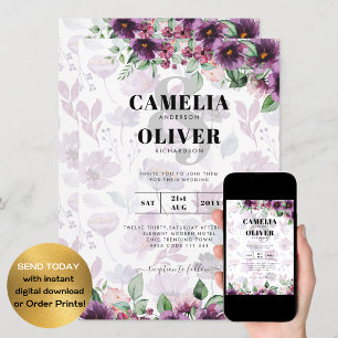 LeahG Plum Purple Berry Floral Wedding Fall Winter Invitation
