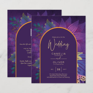 LeahG Plum Purple Gold JEWEL TONES Wedding INVITE