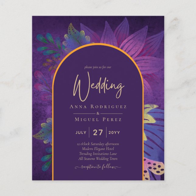 LeahG Plum Purple Gold JEWEL TONES Wedding INVITE Flyer (Front)