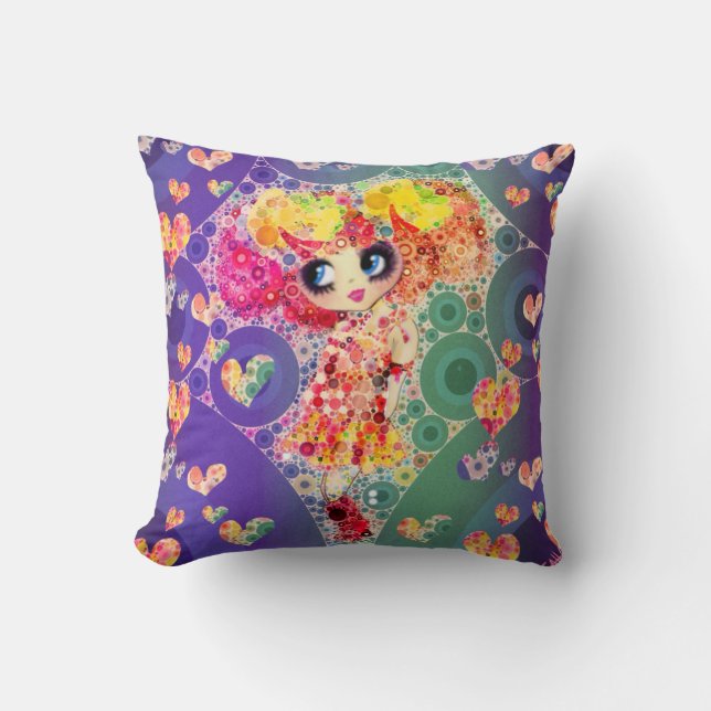 LeahG Pretty Girly Rainbow Kawaii Girl Whimsical Cushion (Front)