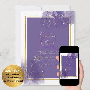 LeahG PURPLE GOLD Wedding Lavender ALCOHOL INK Invitation