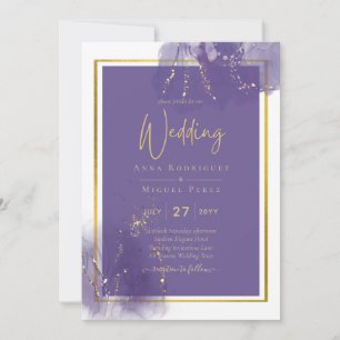 LeahG PURPLE GOLD Wedding Lavender ALCOHOL INK Invitation